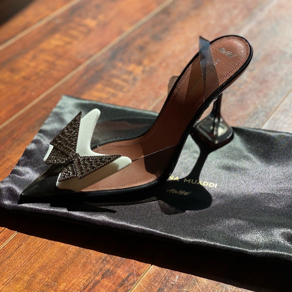 Amina Muaddi Phoenix awg BUTTERFLY black transparent sling back